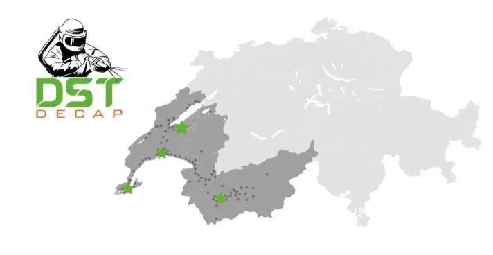 Carte de la Suisse romande, zone d'intervention DST Décap